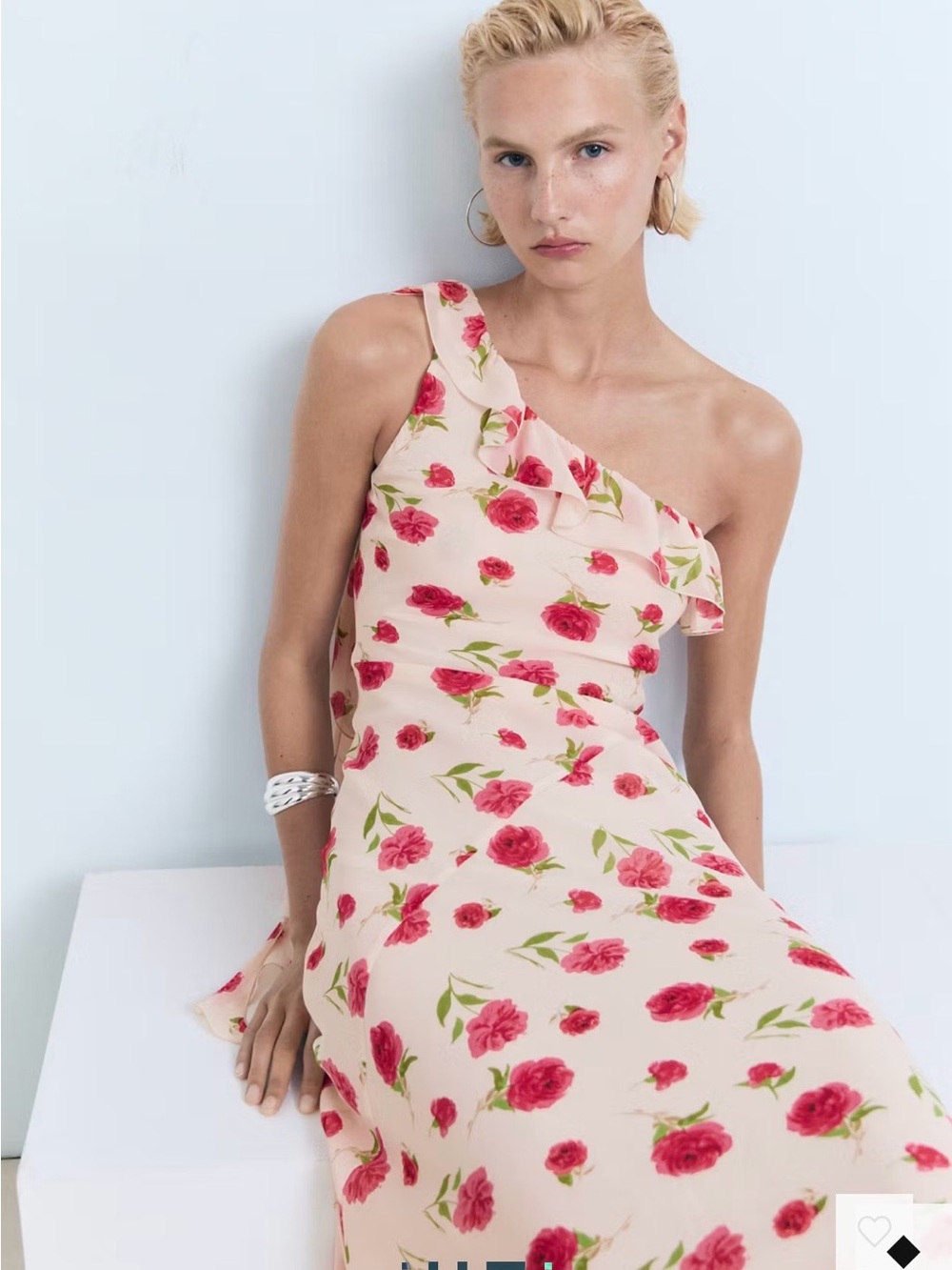 Romantic Rose Print One Shoulder‎ Ruffle Midi Dress MNG Mango fairy/cottagecore